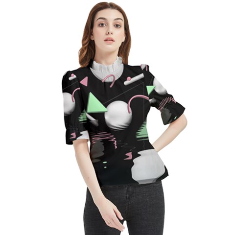 Digitalart Frill Neck Blouse by Sparkle