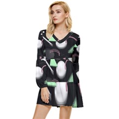 Digitalart Tiered Long Sleeve Mini Dress