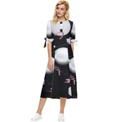 Digitalart Bow Sleeve Chiffon Midi Dress