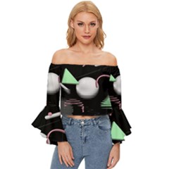 Digitalart Off Shoulder Flutter Bell Sleeve Top