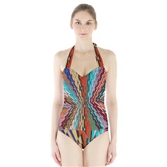 Digital Illusion Halter Swimsuit by Sparkle