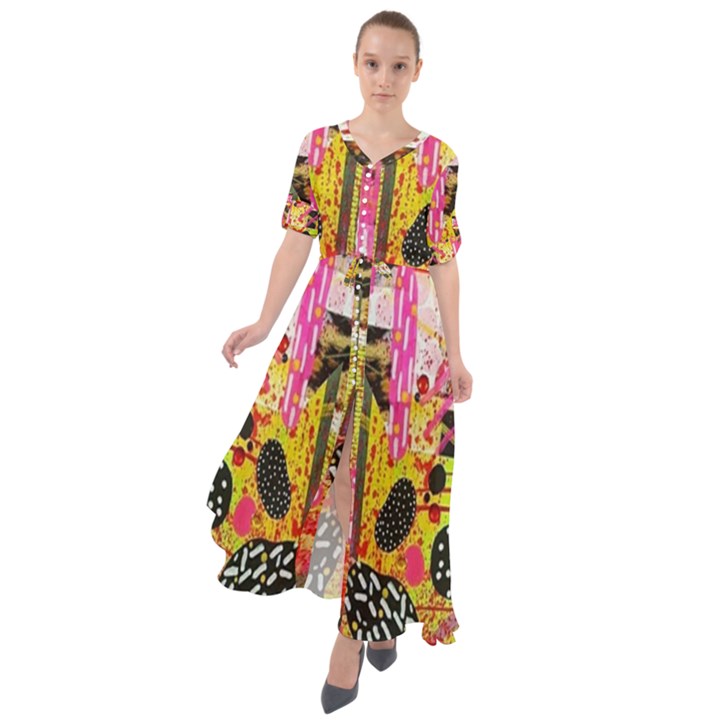 Digital Illusion Waist Tie Boho Maxi Dress