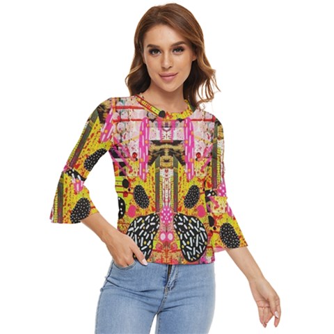 Digital Illusion Bell Sleeve Top by Sparkle