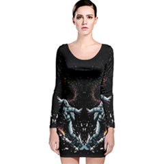 Digital Illusion Long Sleeve Velvet Bodycon Dress