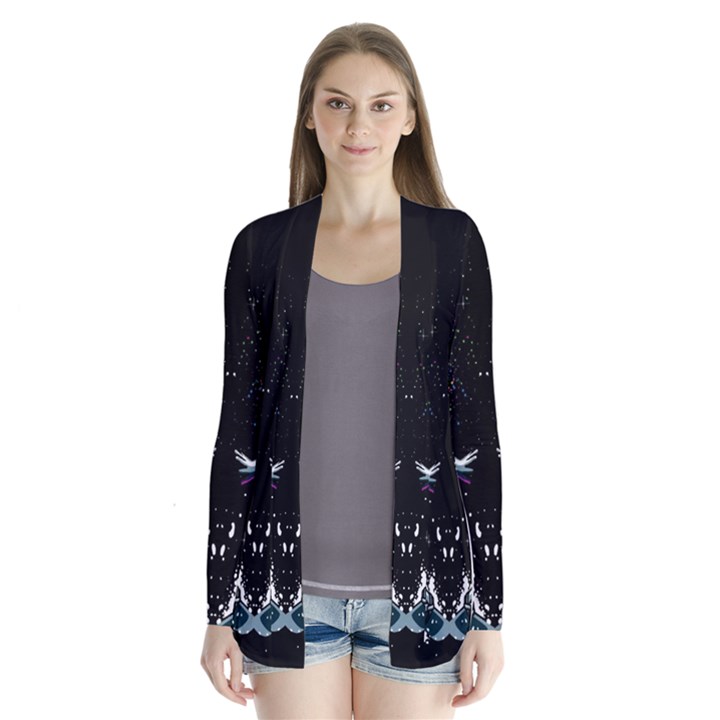 Digital Illusion Drape Collar Cardigan