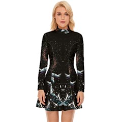 Digital Illusion Long Sleeve Velour Longline Dress