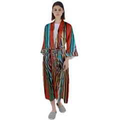 Digital Illusion Maxi Satin Kimono