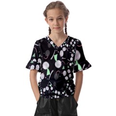 Digital Illusion Kids  V-neck Horn Sleeve Blouse