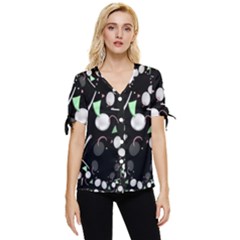 Digital Illusion Bow Sleeve Button Up Top