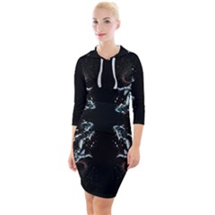 Digital Illusion Quarter Sleeve Hood Bodycon Dress by Sparkle