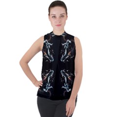 Digital Illusion Mock Neck Chiffon Sleeveless Top by Sparkle