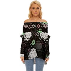 Digital Illusion Off Shoulder Chiffon Pocket Shirt