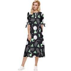 Digital Illusion Bow Sleeve Chiffon Midi Dress