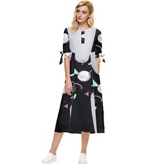 Digital Illusion Bow Sleeve Chiffon Midi Dress