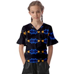 Digital Illusion Kids  V-neck Horn Sleeve Blouse by Sparkle