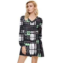 Digital Illusion Tiered Long Sleeve Mini Dress