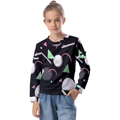 Digital Illusion Kids  Long Sleeve Tee With Frill  by Sparkle