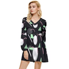 Digital Illusion Tiered Long Sleeve Mini Dress