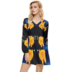 Digital Illusion Tiered Long Sleeve Mini Dress