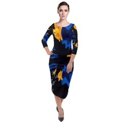 Digital Illusion Quarter Sleeve Midi Velour Bodycon Dress