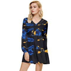 Digital Illusion Tiered Long Sleeve Mini Dress