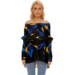 Digital Illusion Off Shoulder Chiffon Pocket Shirt by Sparkle