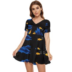 Digital Illusion Tiered Short Sleeve Mini Dress