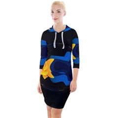 Digital Illusion Quarter Sleeve Hood Bodycon Dress by Sparkle