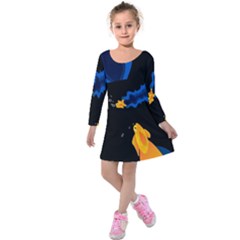 Digital Illusion Kids  Long Sleeve Velvet Dress by Sparkle