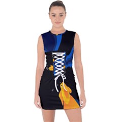 Digital Illusion Lace Up Front Bodycon Dress