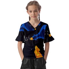 Digital Illusion Kids  V-neck Horn Sleeve Blouse