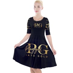 Plugged Into Gold Quarter Sleeve A-line Dress