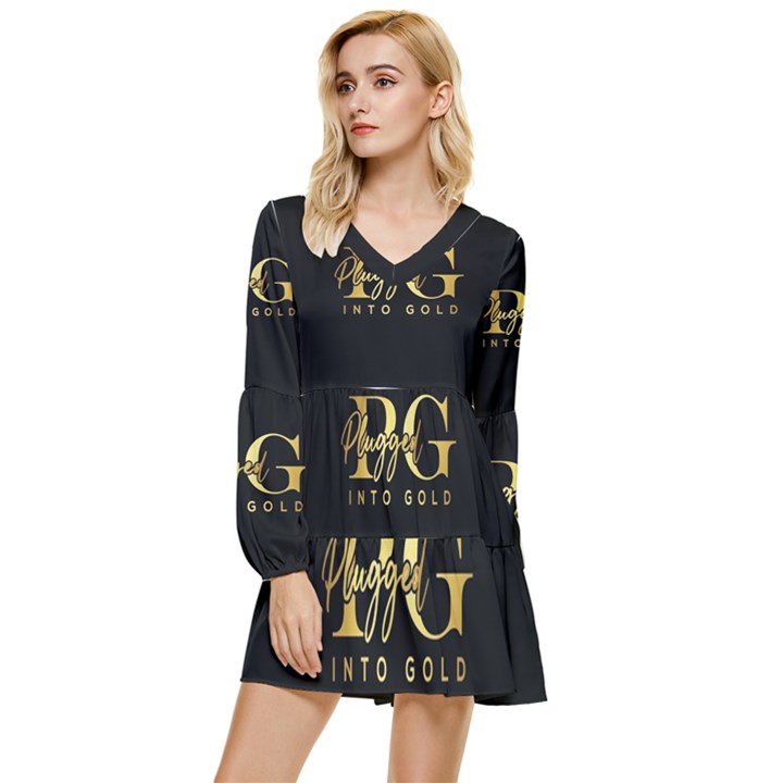 PLUGGED INTO GOLD Tiered Long Sleeve Mini Dress