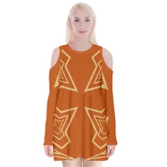 Abstract Pattern Geometric Backgrounds   Velvet Long Sleeve Shoulder Cutout Dress