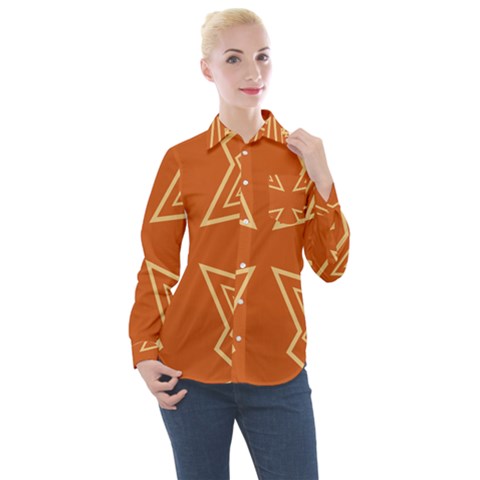 Abstract Pattern Geometric Backgrounds   Women s Long Sleeve Pocket Shirt by Eskimos