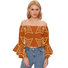 Abstract Pattern Geometric Backgrounds   Off Shoulder Flutter Bell Sleeve Top by Eskimos