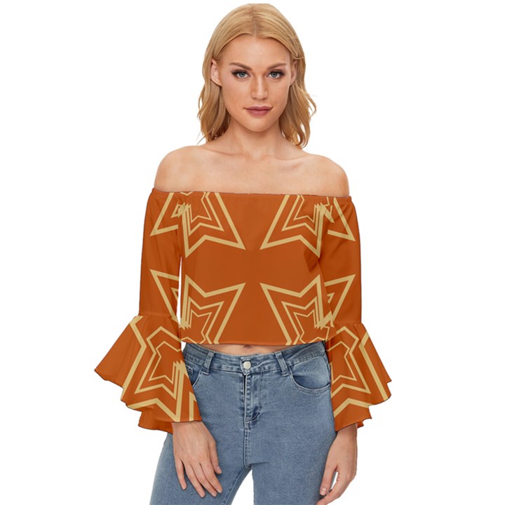 Abstract pattern geometric backgrounds   Off Shoulder Flutter Bell Sleeve Top