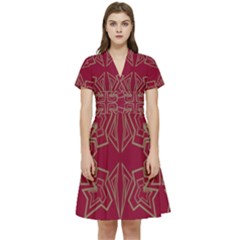 Abstract Pattern Geometric Backgrounds   Short Sleeve Waist Detail Dress