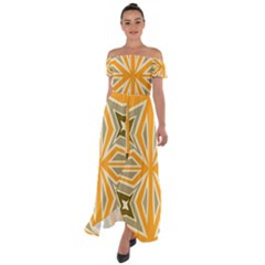 Abstract Pattern Geometric Backgrounds   Off Shoulder Open Front Chiffon Dress by Eskimos