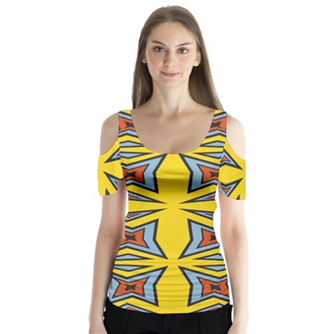 Abstract Pattern Geometric Backgrounds   Butterfly Sleeve Cutout Tee  by Eskimos