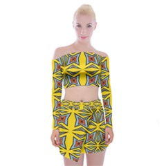 Abstract Pattern Geometric Backgrounds   Off Shoulder Top With Mini Skirt Set by Eskimos