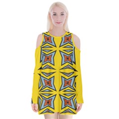 Abstract Pattern Geometric Backgrounds   Velvet Long Sleeve Shoulder Cutout Dress by Eskimos