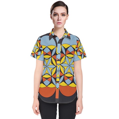 Abstract Pattern Geometric Backgrounds   Women s Short Sleeve Shirt by Eskimos