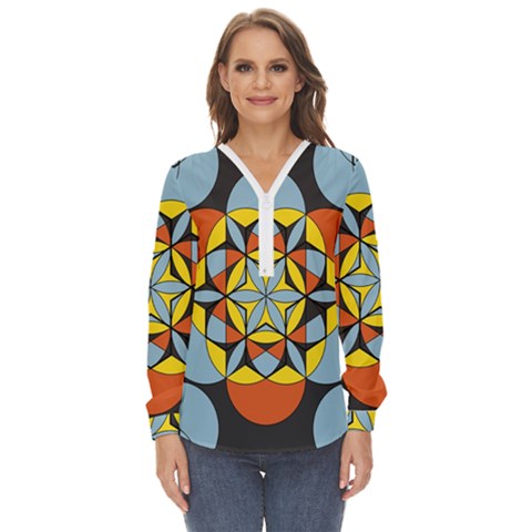 Abstract Pattern Geometric Backgrounds   Zip Up Long Sleeve Blouse by Eskimos