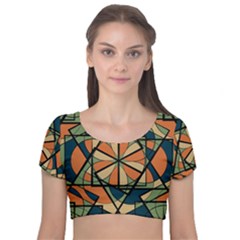 Abstract Pattern Geometric Backgrounds   Velvet Short Sleeve Crop Top  by Eskimos