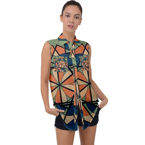 Abstract Pattern Geometric Backgrounds   Sleeveless Chiffon Button Shirt by Eskimos