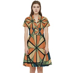 Abstract Pattern Geometric Backgrounds   Short Sleeve Waist Detail Dress