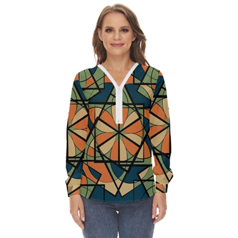 Abstract Pattern Geometric Backgrounds   Zip Up Long Sleeve Blouse by Eskimos