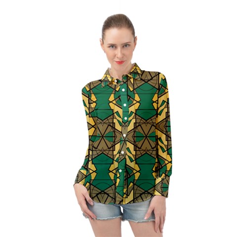 Abstract Pattern Geometric Backgrounds   Long Sleeve Chiffon Shirt by Eskimos