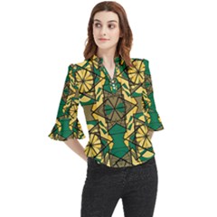 Abstract Pattern Geometric Backgrounds   Loose Horn Sleeve Chiffon Blouse